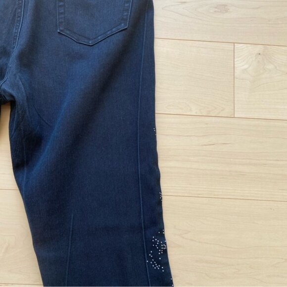 Simon Chang women black beaded jeans straight leg mid rise silver studs size 6 - Picture 9 of 14